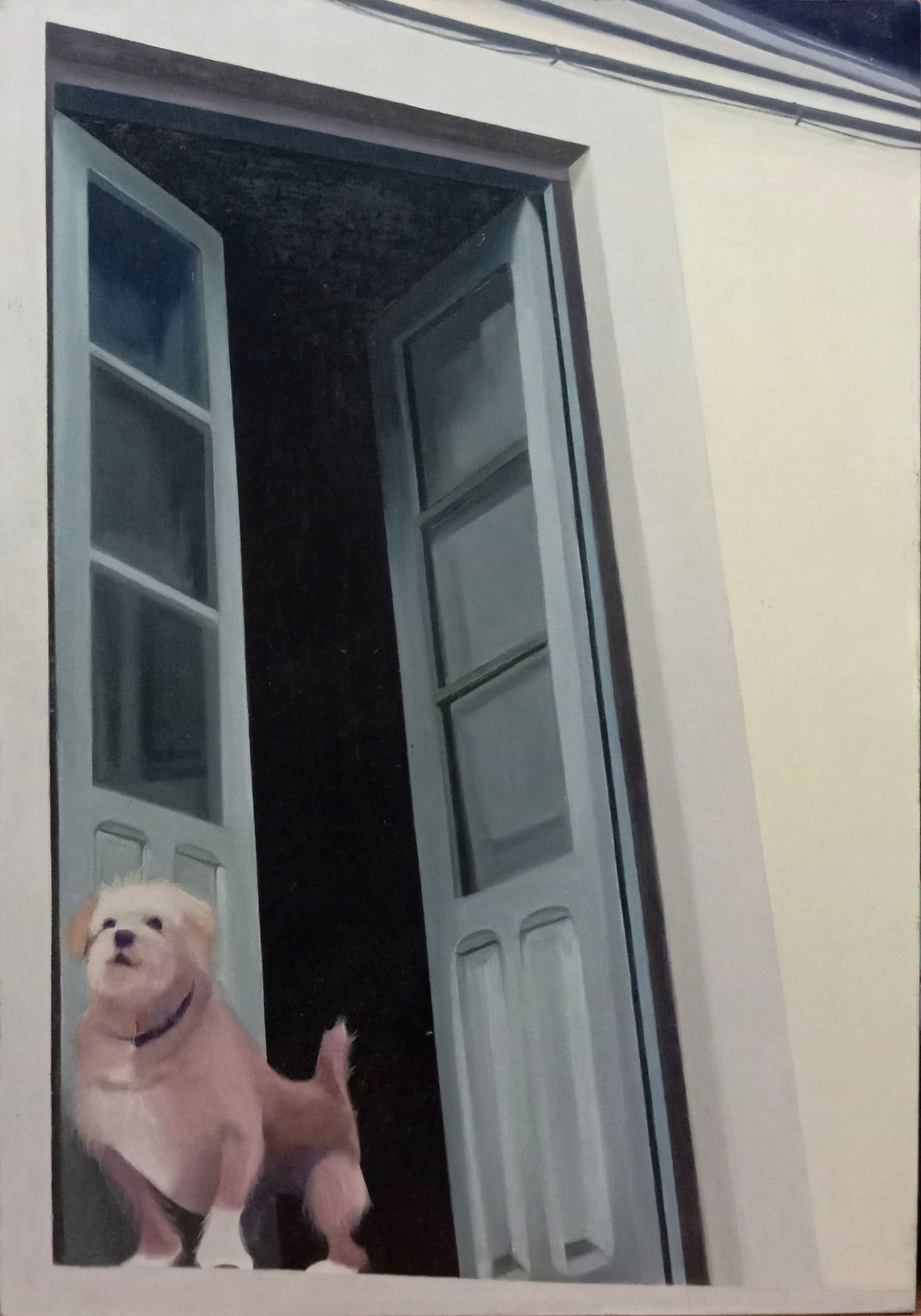 2004 Perro en puerta 61x42,5 Óleo sobre dm